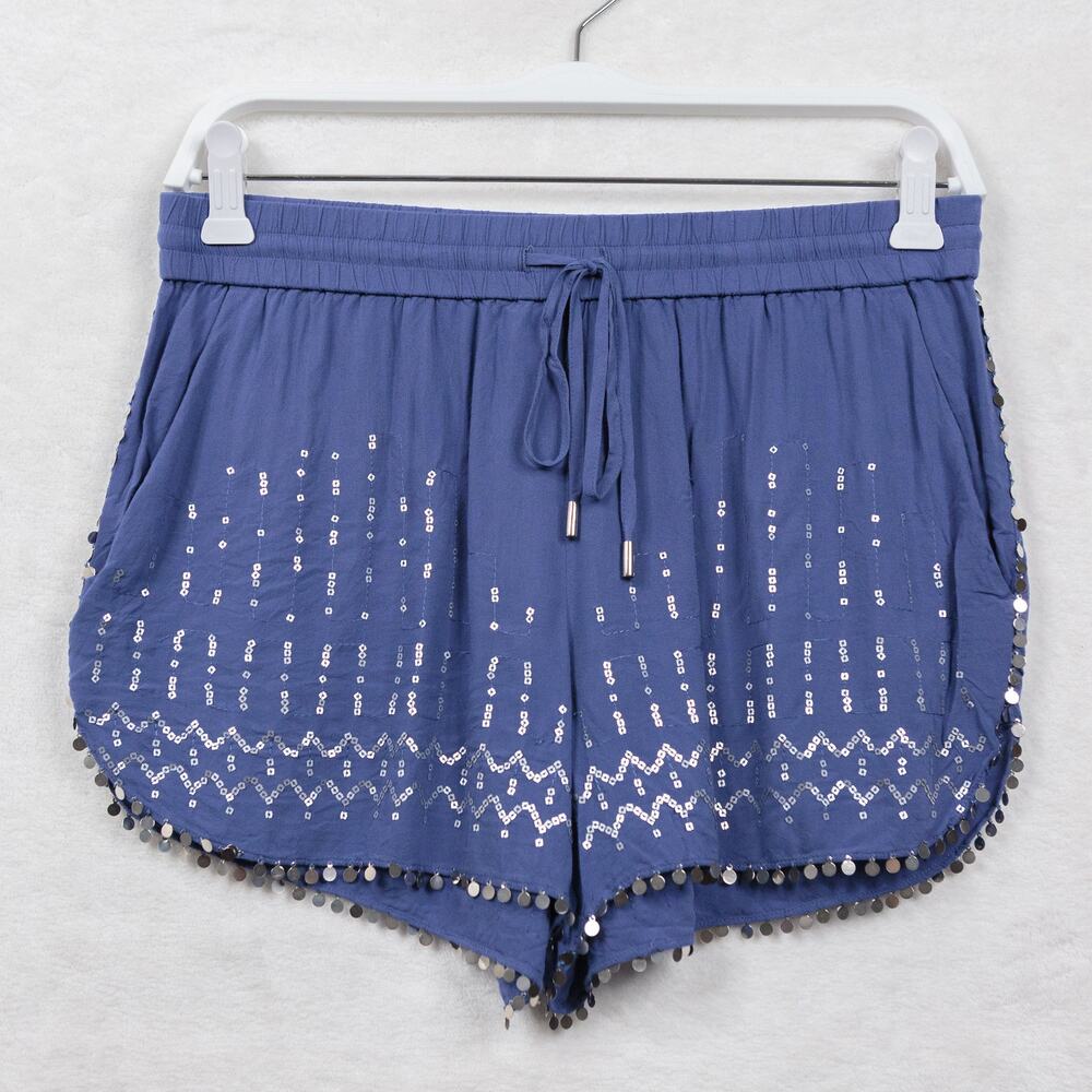 VICTORIAS SECRET Sequin Fringe Drawstring Shorts Pockets Vacation Pool Resort S